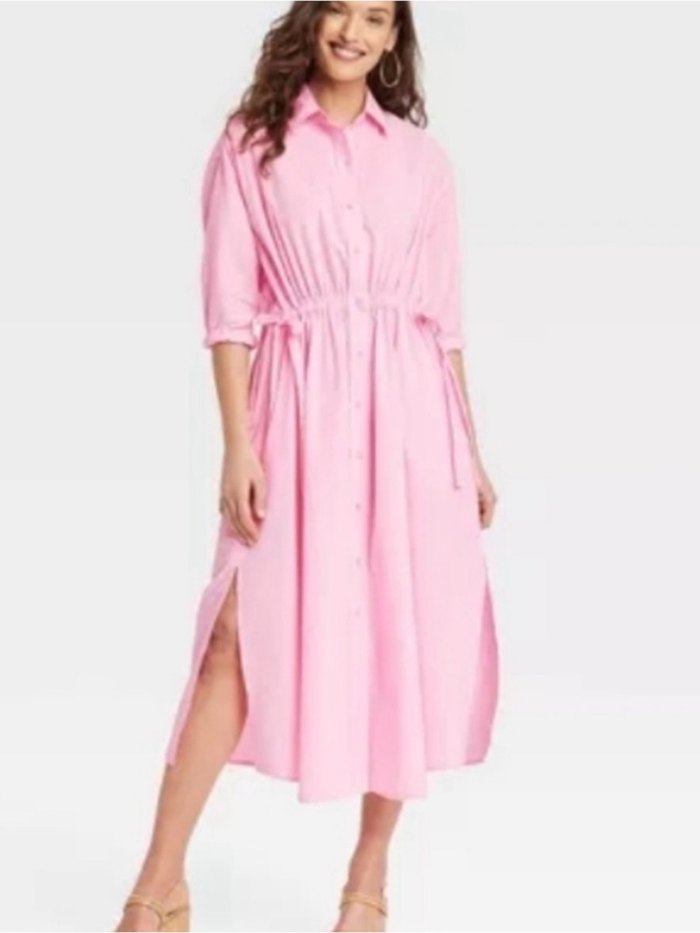 Universal Thread Pink Button-Front Maxi Shirt Dress